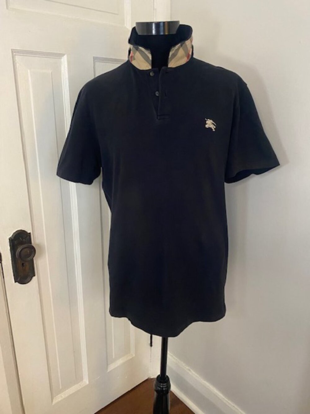 Burberry London Polo Shirt Black XX Collared Nova check London Golf